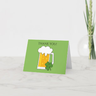 Irish Beer Mug with Shamrock Clover Personalise Thank You Card