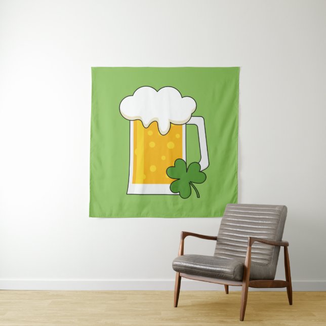 Irish Beer Mug with Shamrock Clover Tapestry (In Situ)