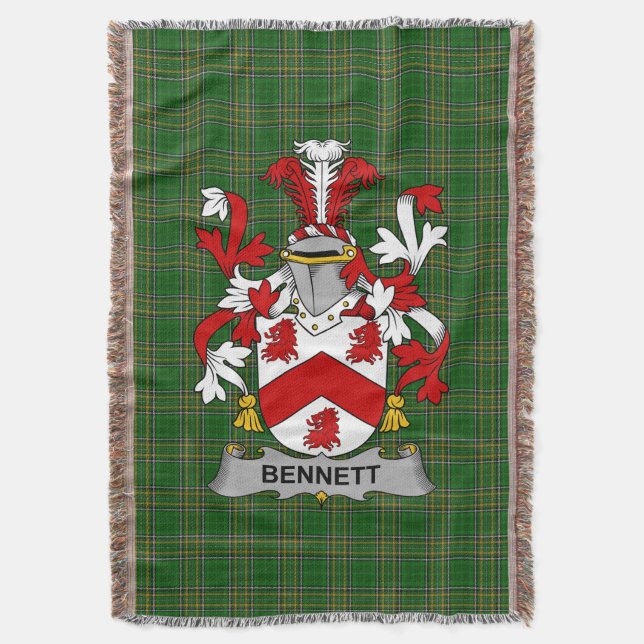  Irish Bennett Coat of Arms Family Crest Ireland Throw Blanket (Front Vertical)
