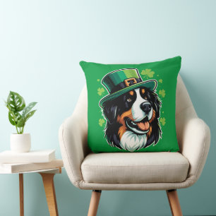 Irish Bernese Dog Leprechaun Hat St Patricks Day Cushion