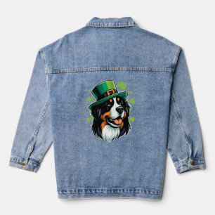 Irish Bernese Dog Leprechaun Hat St Patricks Day Denim Jacket