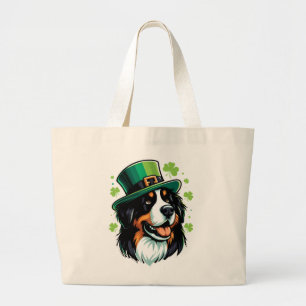 Irish Bernese Dog Leprechaun Hat St Patricks Day Large Tote Bag