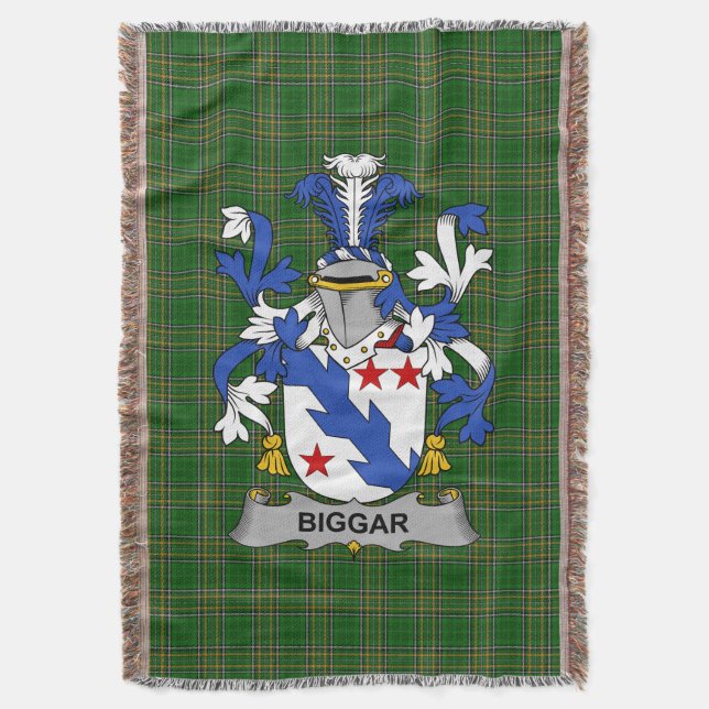  Irish Biggar Coat of Arms Family Crest Ireland Throw Blanket (Front Vertical)