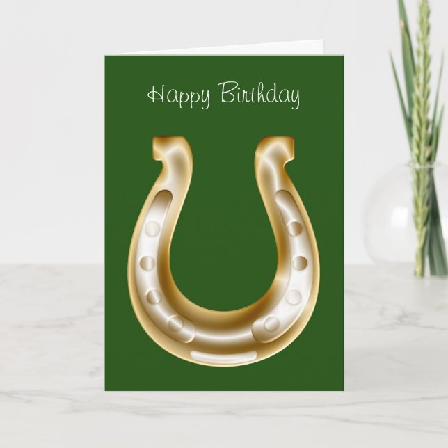 Irish birthday card with a gold horse shoe (Front)
