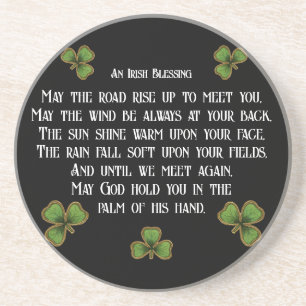 Irish Blessing and Shamrocks Black and Green Coaster