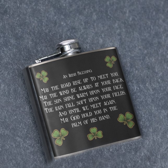 Irish Blessing and Shamrocks Black and Green Hip Flask (Creator Uploaded)