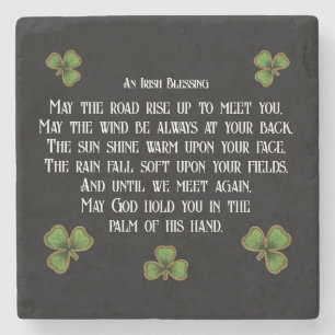 Irish Blessing and Shamrocks Black and Green Stone Coaster