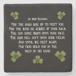 Irish Blessing and Shamrocks Black and Green Stone Coaster