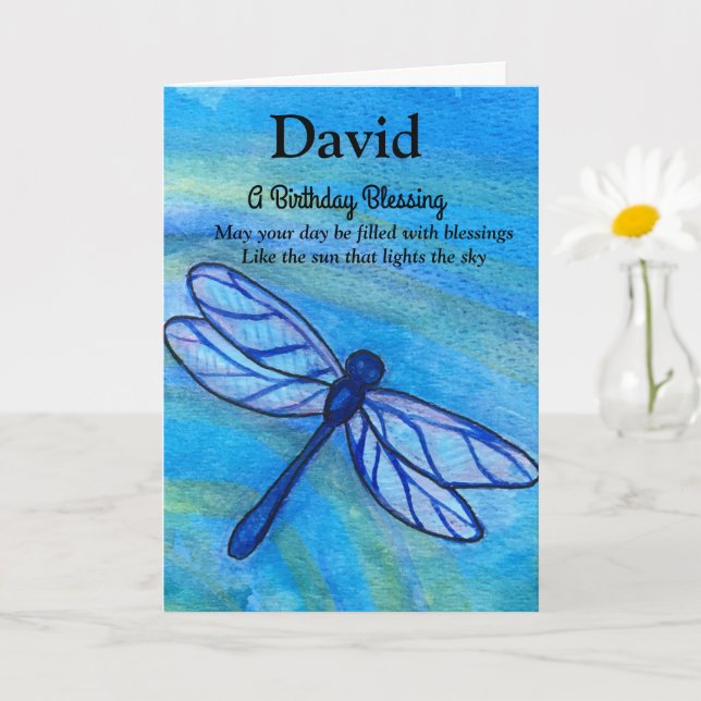 Irish Blessing Birthday Brave Blue Dragonfly Card (Small Plant)
