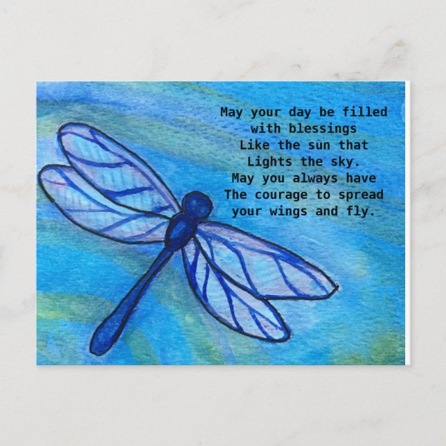 Irish Blessing Brave Blue Dragonfly Courage Postcard (Front)