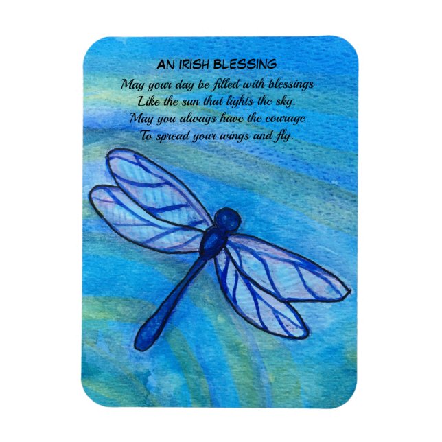 Irish Blessing Brave Blue Dragonfly Inspirational Magnet (Vertical)