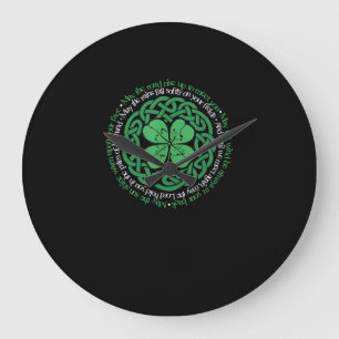 Irish Blessing, Celtic Knot & 4-Leaf Clover Luck V Large Clock