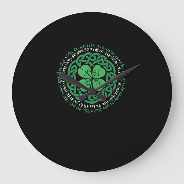 Irish Blessing, Celtic Knot & 4-Leaf Clover Luck V Large Clock (Front)