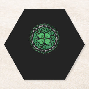 Irish Blessing, Celtic Knot & 4-Leaf Clover Luck V Paper Coaster