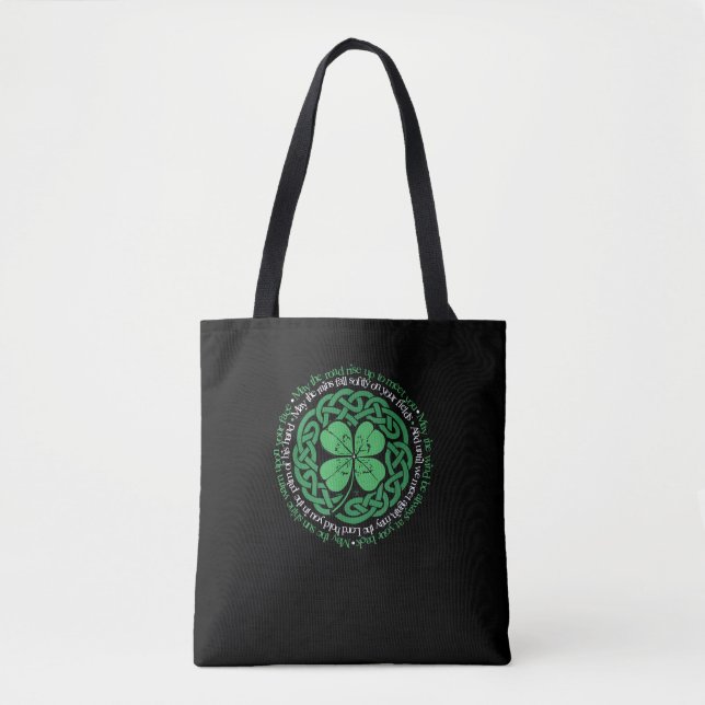 Irish Blessing, Celtic Knot & 4-Leaf Clover Luck V Tote Bag (Front)