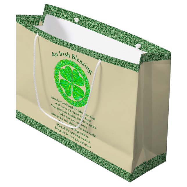 Irish Blessing Celtic Shamrock Large Gift Bag (Front Angled)