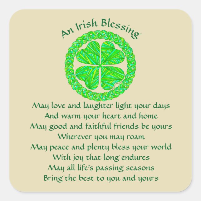 Irish Blessing Celtic Shamrock Square Sticker (Front)