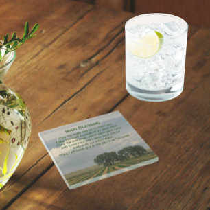 Irish Blessing Farmland Landscape Glass Coaster