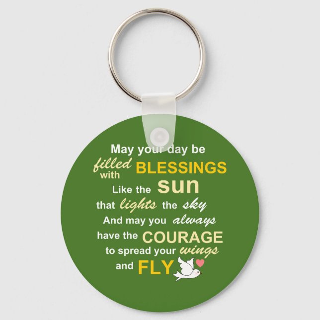 Irish Blessing for Courage - Typography in Green Key Ring (Front)