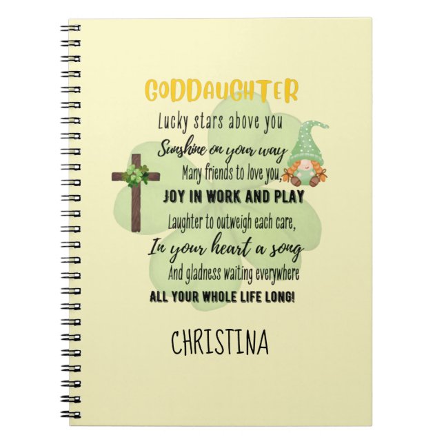 Irish Blessing for Goddaughter Teen or Child Named Notebook (Front)