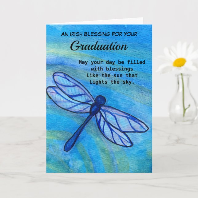 Irish Blessing Graduation Brave Blue Dragonfly Card (Small Plant)