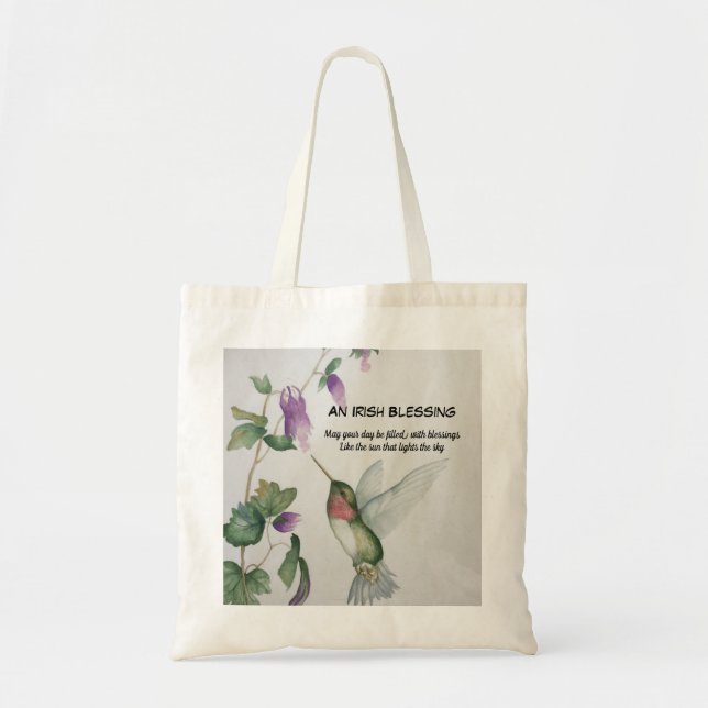 Irish Blessing Hummingbird Garden Inspirational Tote Bag (Front)
