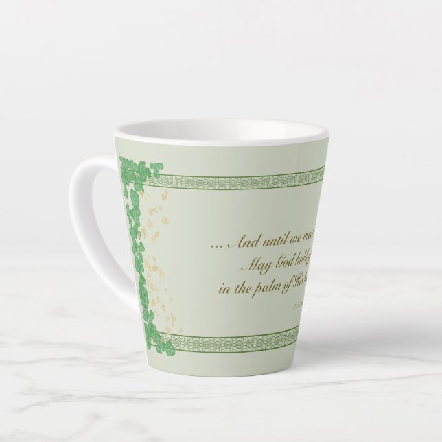Irish Blessing Latte Mug Palm of His Hand shamrock (Left Angle)