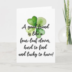 Irish Blessing Lucky 4 Leaf Clover Friendship  Card