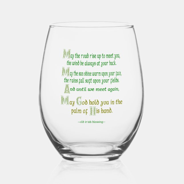 Irish Blessing May the Road Rise to Meet You Stemless Wine Glass (Front)
