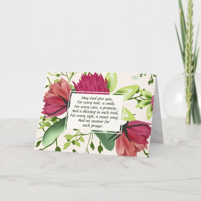 Irish Blessing Red Pink Green Clover Floral Card (Front)