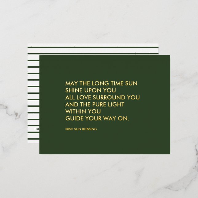 Irish Blessing Sage Green St Patrick's Day Gold Foil Invitation Postcard (Front/Back)