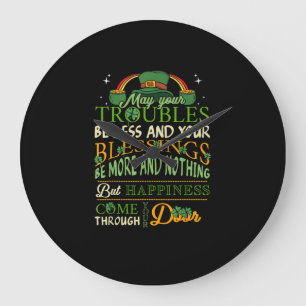 Irish Blessing St Patricks Day Leprechaun Rainbow  Large Clock