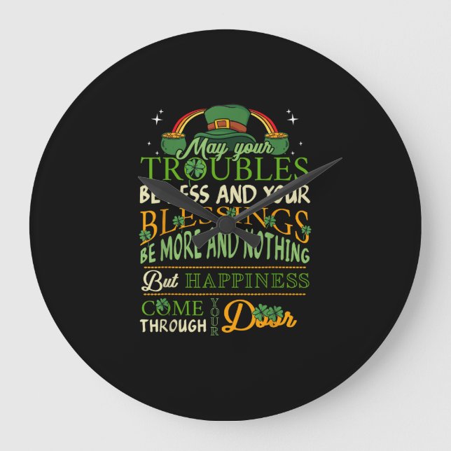 Irish Blessing St Patricks Day Leprechaun Rainbow  Large Clock (Front)