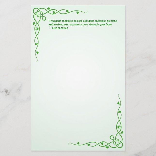 Irish Blessing St Patrick's Green Celtic Braids #4 Stationery (Front)