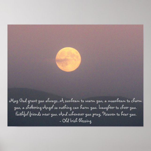Irish Blessing with Super Moon over Spokane Mt. Poster (Front)
