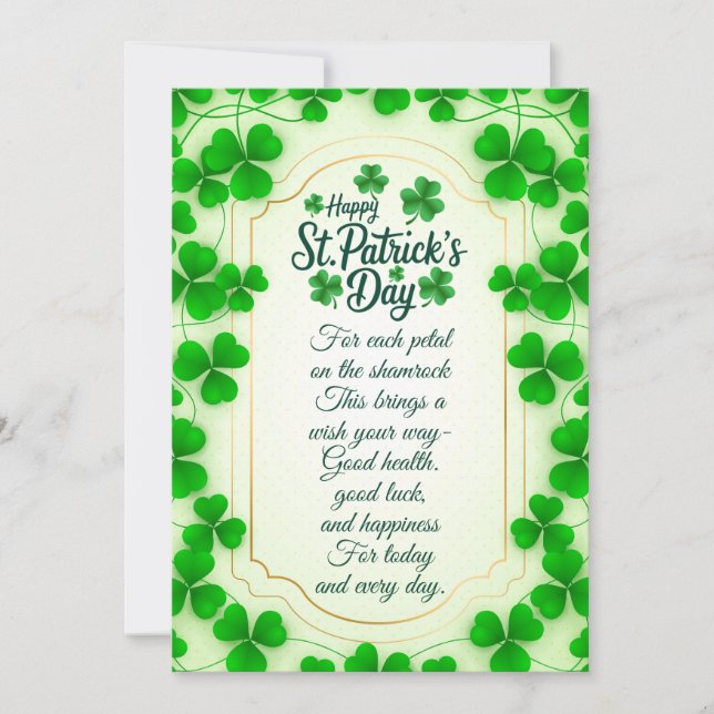 Irish blessings and shamrocks are symbols of luck holiday card (Front)
