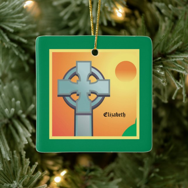 Irish Blessings Cross Personalised Ceramic Ornament (Tree)