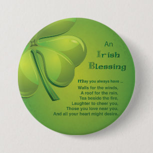 Irish Blessings Green Shamrock, Celtic 7.5 Cm Round Badge