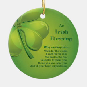 Irish Blessings Green Shamrock, Celtic Ceramic Ornament