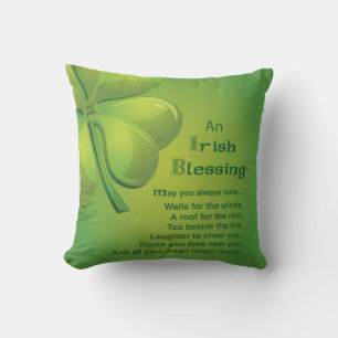 Irish Blessings Green Shamrock, Celtic Cushion