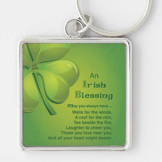 Irish Blessings Green Shamrock, Celtic Key Ring (Front)