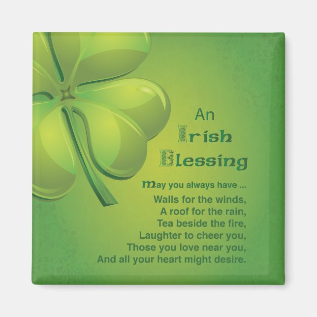 Irish Blessings Green Shamrock, Celtic Magnet (Front)