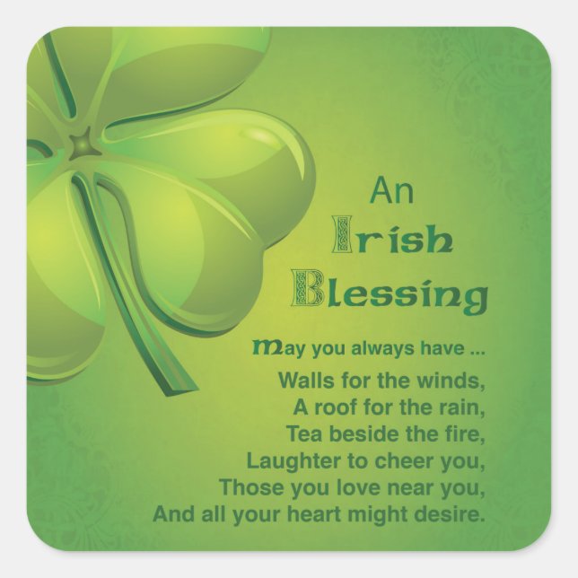 Irish Blessings Green Shamrock, Celtic Square Sticker (Front)