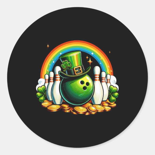 Irish Bowling Bylls Shamrock Leprechaun St Patrick Classic Round Sticker (Front)