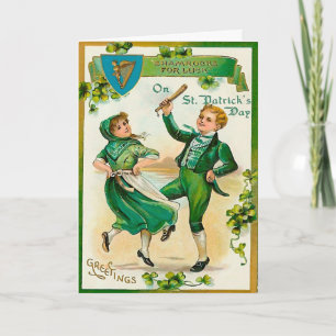 Irish boy and girl dancing on St. Patrick's Day Card
