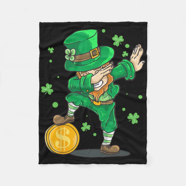 Irish Boy Dabbing Leprechaun Funny St Patrick Day  Fleece Blanket (Front)