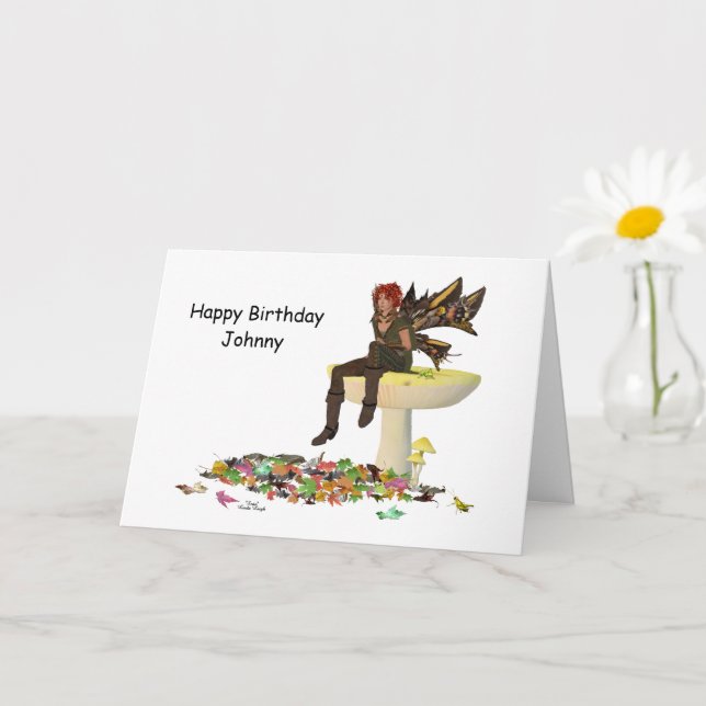 Irish Boy Fairy On Mushroom Birthday Card (Small Plant)