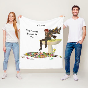 Irish Boy Fairy On Mushroom Fleece Blanket