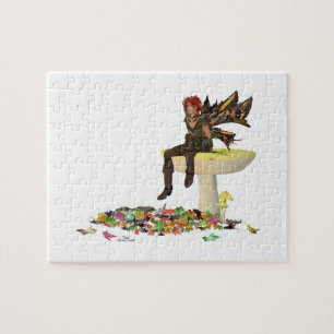 Irish Boy Fairy On Mushroom Jigsaw Puzzle