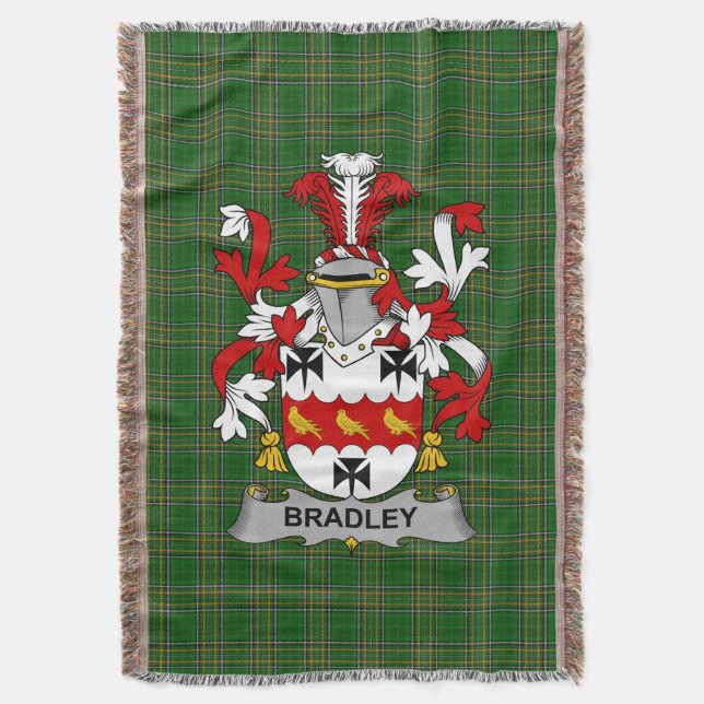  Irish Bradley Coat of Arms Family Crest Ireland Throw Blanket (Front Vertical)